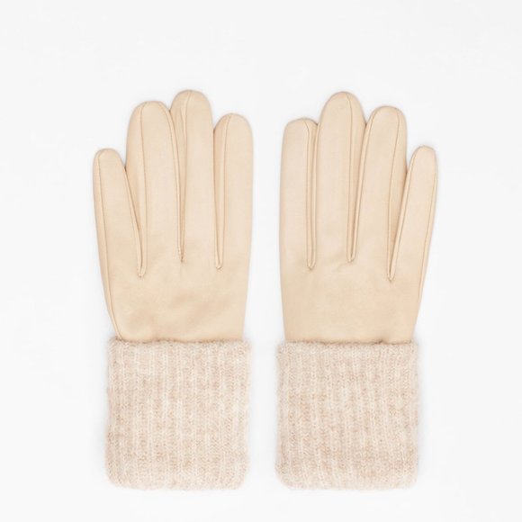 Zara Women’s Leather Knit Gloves(Beige US M, L/EUR M, L) - Picture 4 of 8